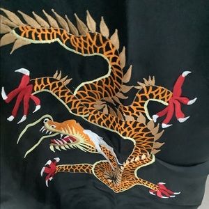 Le Dragon Dore - black polyester full length kimono - one size fits all.